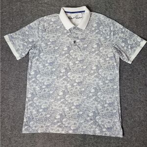 Robert Graham Men's Polo Short Size L Floral Polka Dots Shirt Good Condiion See